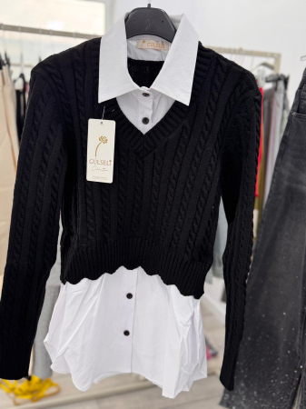 Pulover - Pulover Tip Cămașă Negru