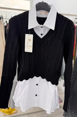 Pulover Tip Cămașă Negru [1]