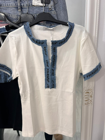 Tricouri - Tricou inserție denim