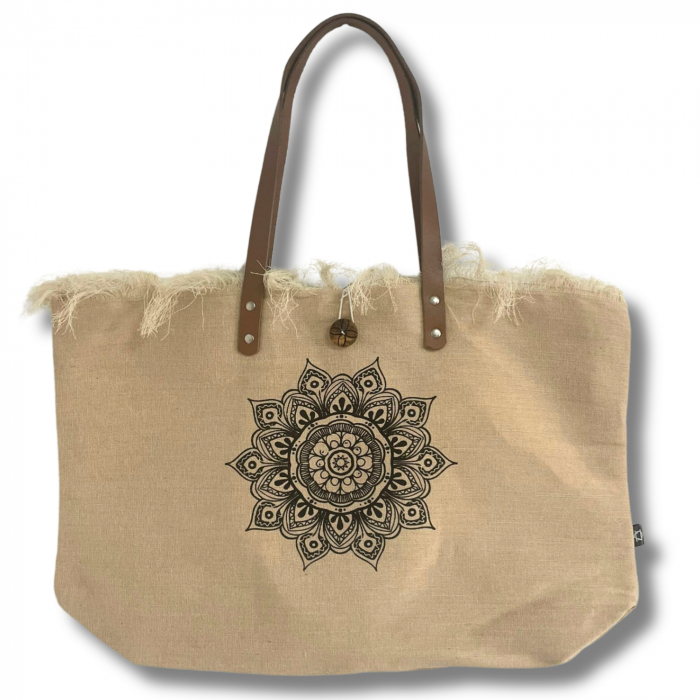 Geanta Naturala cu Manere din Piele - Mandala [5]