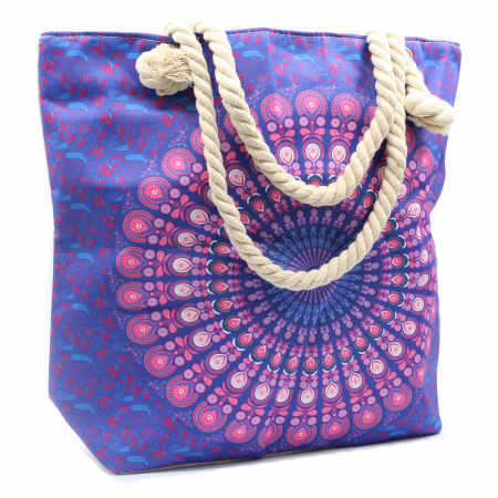 Genti si Accesorii - Geanta Mandala cu Manere de Franghie - Albastru Purpuriu