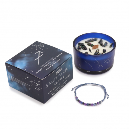 Lumanari Zodiacale cu bratara - Lumanare  Zodia Sagetator cu Cristale si Bratara cu Pietre Pretioase