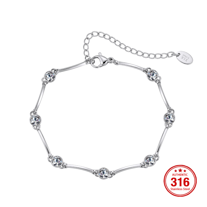 Brățară Damă Delicată cu Zirconii, Argintie, Oțel Inoxidabil 316, Lungime Ajustabilă 16.5 + 5 cm, Grosime 4 mm [3]