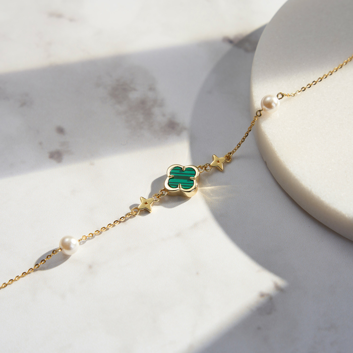 Bratara din argint 925 placat cu aur 14k piatra de sidef si malachita [3]