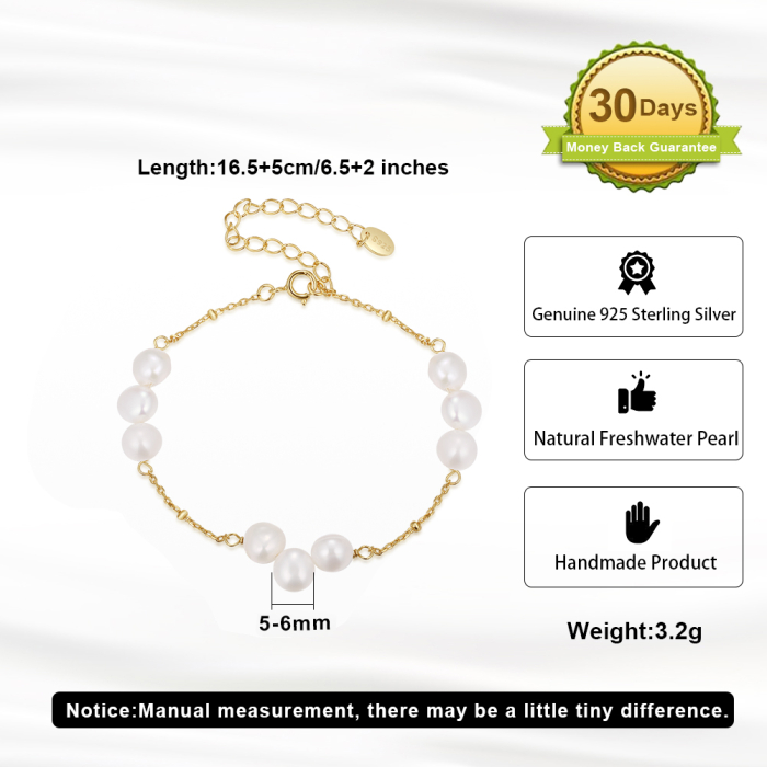 Bratara din argint 925 placat cu aur 14k si perle naturale de cultura [5]