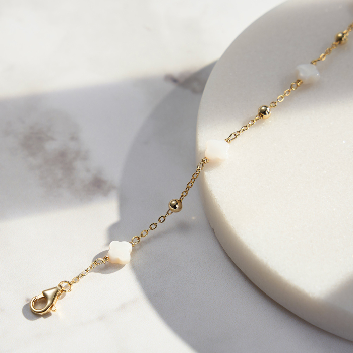 Bratara din argint 925 placat cu aur 14k si piatra naturala de sidef [3]