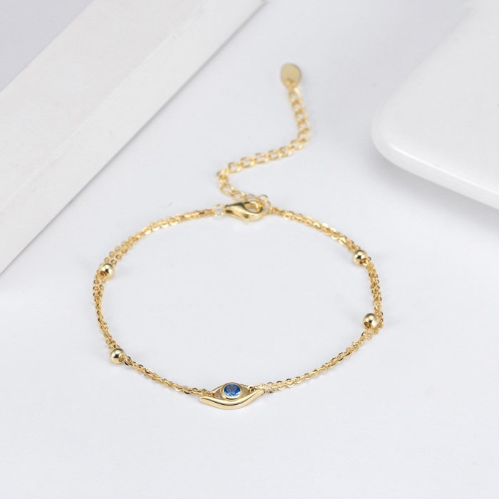 Brățară dublă BySunny Evil Eye din Argint 925 placat cu aur de 14K [2]