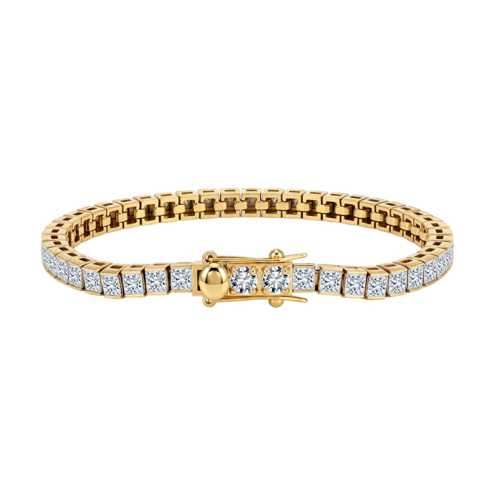 Brățară Tennis Unisex, Aurie, Tăietură Princess, Oțel Inoxidabil 316, placat cu aur de 18k, 16.5 cm, Grosime 3mm [4]