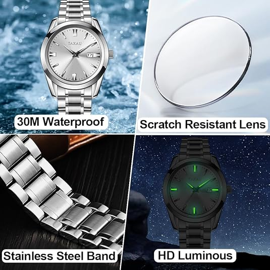 Ceas barbatesc de mână Taxau, Mecanism Quartz, Rezistent la apă, Afișaj luminos, Design elegant pentru bărbați [4]