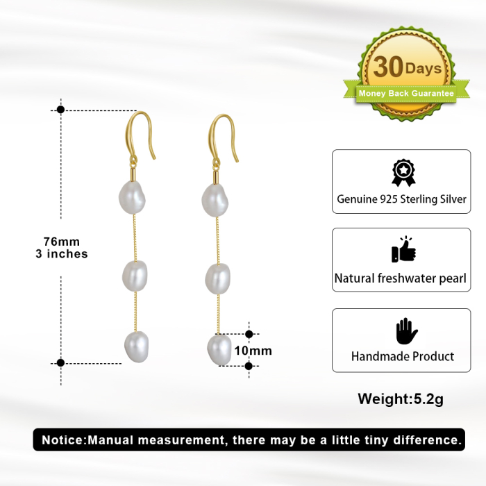 Cercei din argint 925  placat cu aur 14k si perle naturale de cultura [3]