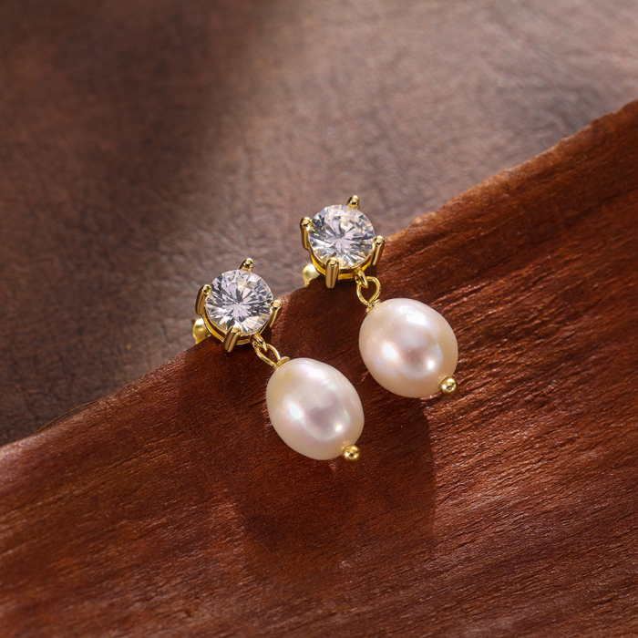 Cercei din argint 925 placat cu aur si perle naturale de cultura [4]