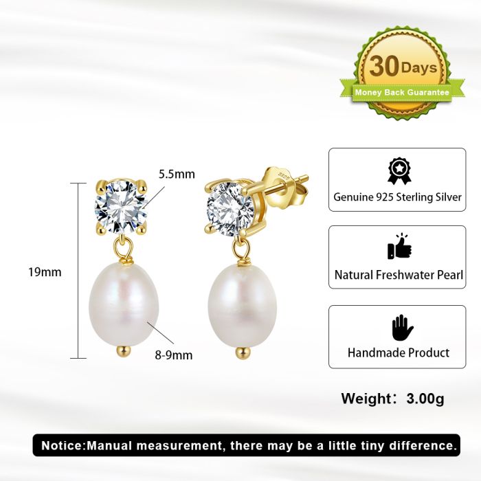 Cercei din argint 925 placat cu aur si perle naturale de cultura [3]