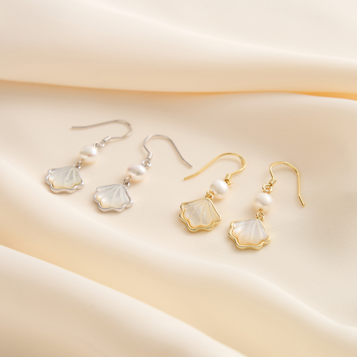 Cercei din argint 925 cu perla naturala si piatra de sidef [2]