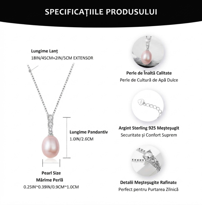 Colier din Argint 925 cu Perlă Naturală de Cultură, 9-10 mm, Stil Elegant [3]