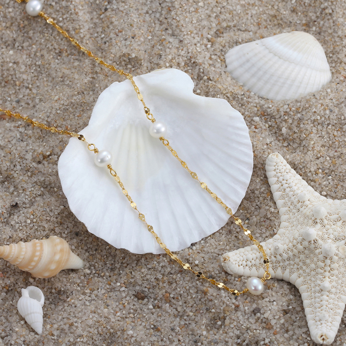 Colier din argint 925 placat cu aur 14 k si perle naturale de cultura [4]