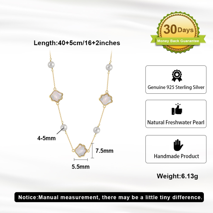 Colier din argint 925 placat cu aur 14k cu perle naturale de cultura si piatra de sidef [5]