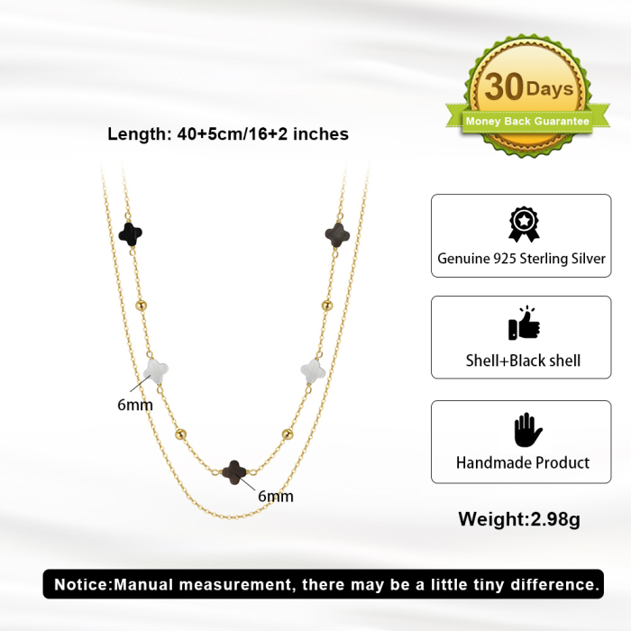 Colier din argint 925 placat cu rodiu piatra sidef si piatra neagra [4]