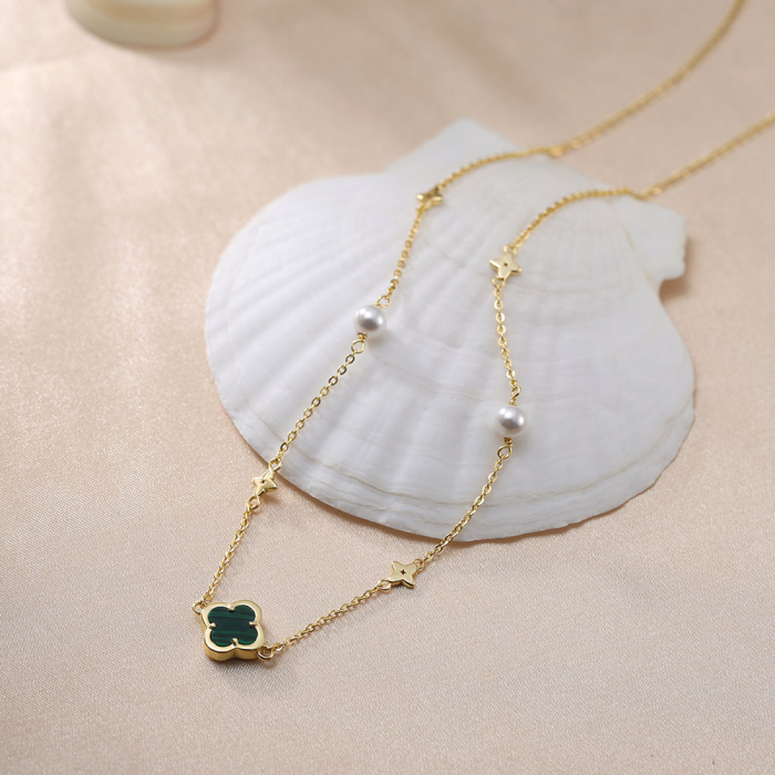Colier din argint 925 placat cu aur 14k pietre de sidef si malachite [2]