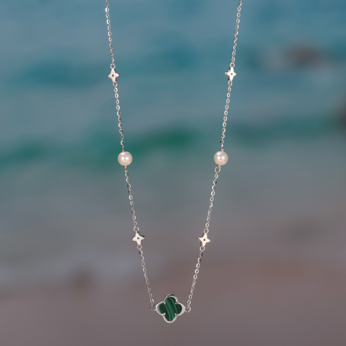 Colier din argint 925 placat cu rodiu pietre de sidef si malachite [2]