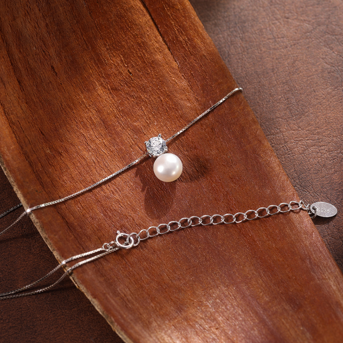 Colier din argint 925  placat cu rodiu si perla naturala de cultura [4]