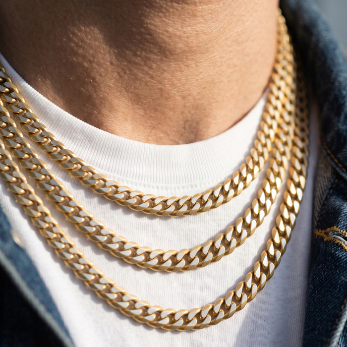 Colier Masiv Bărbați, Stil Curb Chain Two Tone, Oțel Inoxidabil, Placat cu Aur 18K, Grosime 8 mm, Stil Hiphop Streetwear, Lungime 50 cm [3]