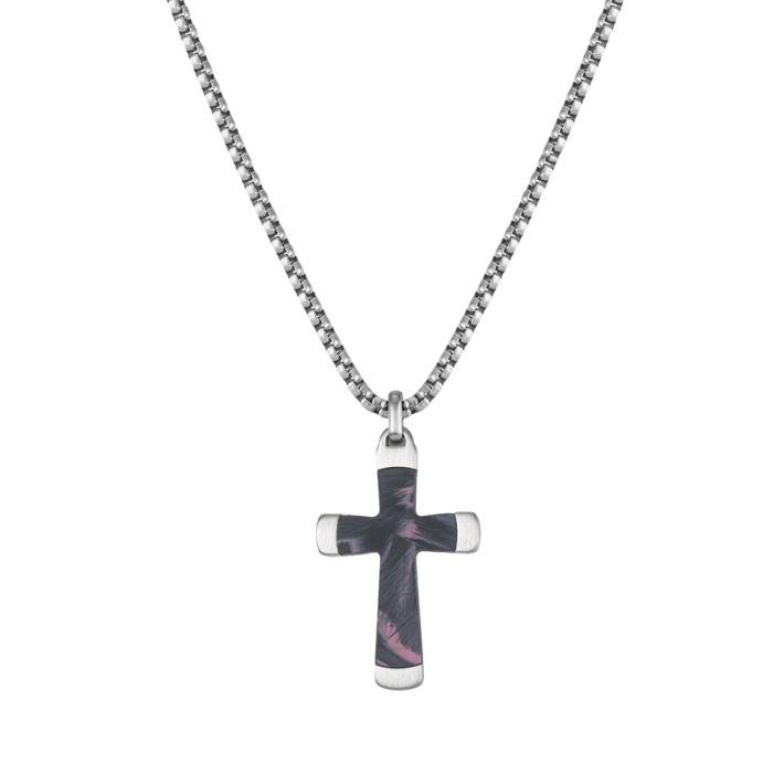 Lanț cu Pandantiv Cruce pentru Bărbați, Design Modern cu Textură Unică, Argintiu, Oțel Inoxidabil 316, Lungime Ajustabilă 55 + 5 cm [4]