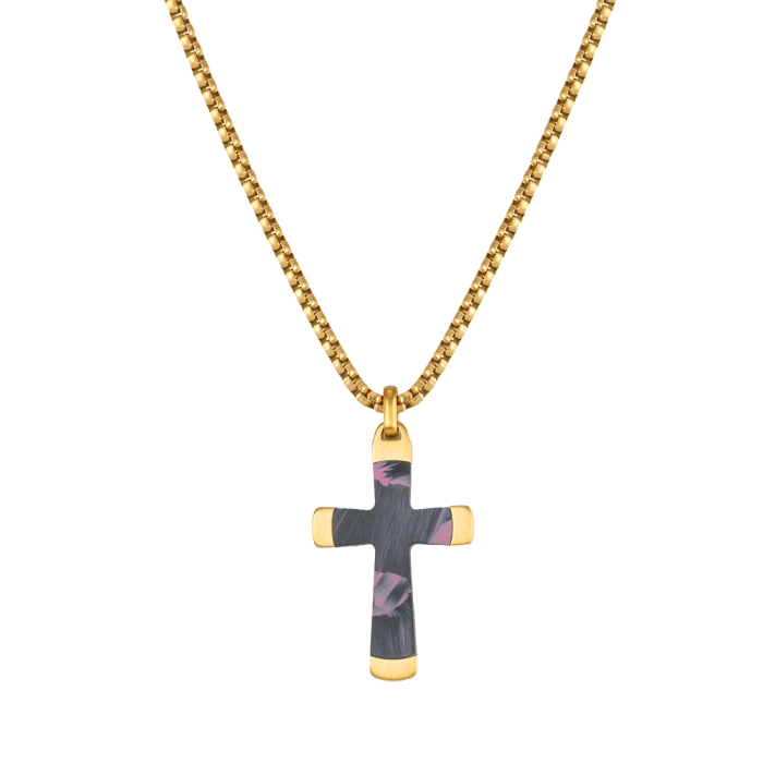Lanț cu Pandantiv Cruce pentru Bărbați, Design Modern cu Textură Unică, Auriu, Oțel Inoxidabil 316,placat cu aur de 18k, Lungime Ajustabilă 55 + 5 cm [5]