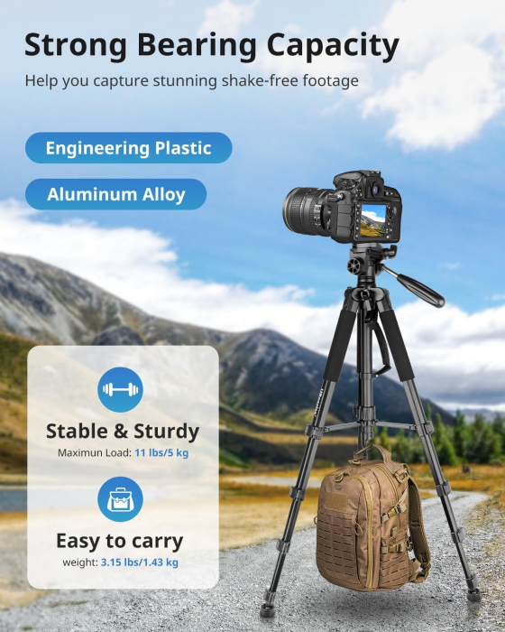 Trepied foto telescopic 53-188 cm cu telecomanda,cu cap panoramic 360° detasabil, suport pentru smartphone, pentru telefon mobil sau camera DSLR [5]