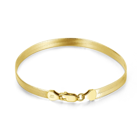 Bratari din argint - Brățară BySunny Flat Snake din Argint 925 placat cu aur de 18K - 18 cm