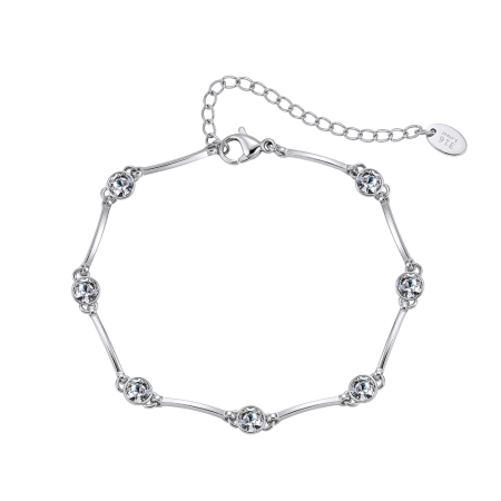 Bijuterii fashion - Brățară Damă Delicată cu Zirconii, Argintie, Oțel Inoxidabil 316, Lungime Ajustabilă 16.5 + 5 cm, Grosime 4 mm