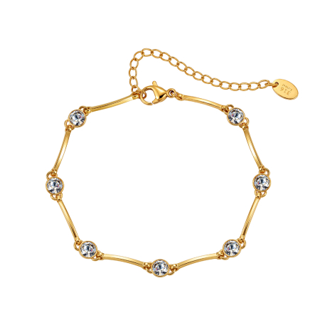 Brățară Damă Delicată cu Zirconii, Aurie, Oțel Inoxidabil 316, placat cu aur de 18k, Lungime Ajustabilă 16.5 + 5 cm, Grosime 4 mm [4]