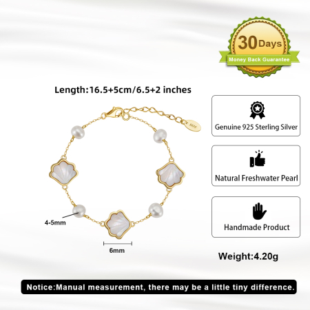 Bratara din argint 925 placat cu aur 14k perle naturale de culturasi piatra de sidef [4]