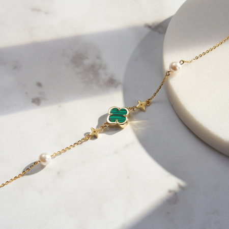 Bratara din argint 925 placat cu aur 14k piatra de sidef si malachita [2]