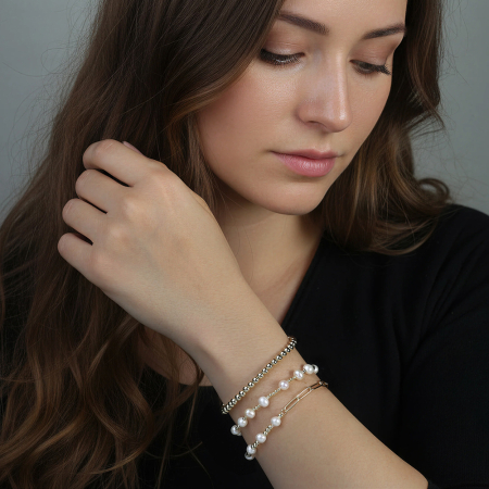 Bratara din argint 925 placat cu aur 4k si perle naturale de cultura [3]