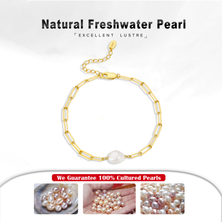 Bratara din argint 925 placata cu aur 14k si perla naturale de cultura [2]