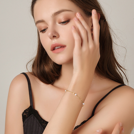 Bratara din argint 925 placata cu aur 14k si perla naturale de cultura [4]