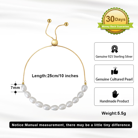 Bratara din argint 925 placata cu aur 14k si perla naturale de cultura [3]