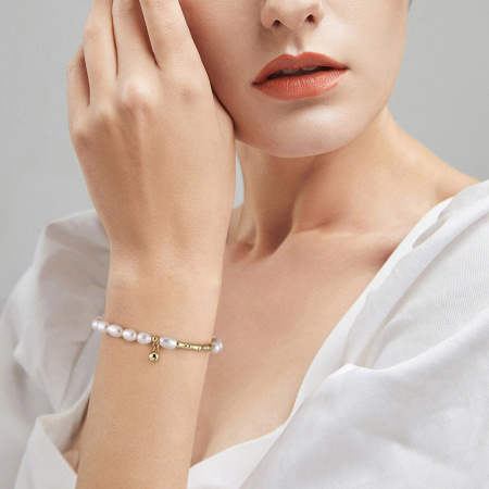 Bratara din argint 925 placata cu aur 14k si perle naturale de cultura [3]