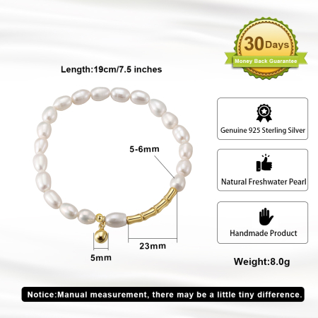 Bratara din argint 925 placata cu aur 14k si perle naturale de cultura [4]