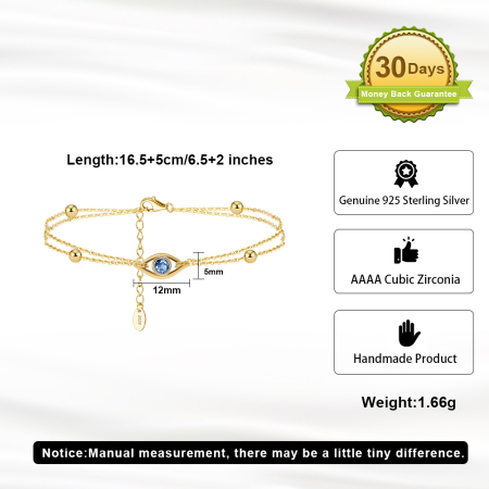 Brățară dublă BySunny Evil Eye din Argint 925 placat cu aur de 14K [2]
