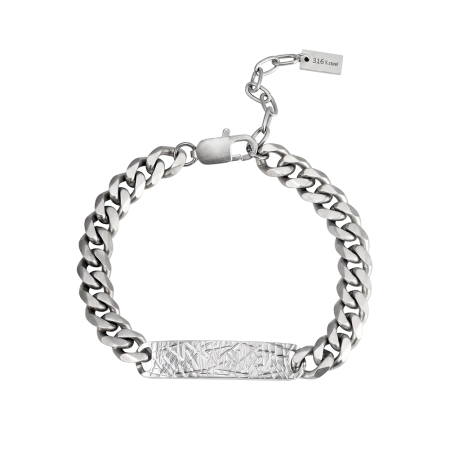 Brățară Masivă Bărbați, Stil Cuban Link cu Placă Centrală Texturată, Argintie, Oțel Inoxidabil 316, Lungime Ajustabilă 19 + 5 cm, Grosime 9 mm [2]