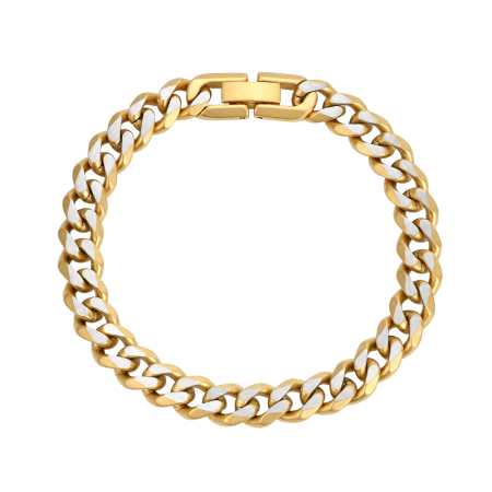 Brățară Masivă Bărbați, Stil Curb Chain Two Tone, Oțel Inoxidabil, Placat cu Aur 18K, Grosime 8 mm, Lungime 21.5 cm [5]