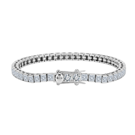 Bijuterii fashion - Brățară Tennis Unisex, Argintie, Tăietură Princess, Oțel Inoxidabil 316, 16.5 cm, Grosime 3mm