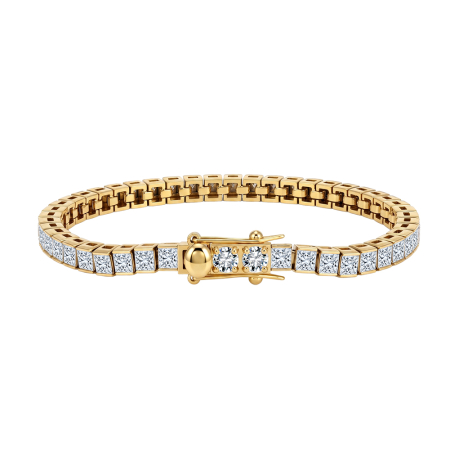 Brățară Tennis Unisex, Aurie, Tăietură Princess, Oțel Inoxidabil 316, placat cu aur de 18k, 16.5 cm, Grosime 3mm [3]