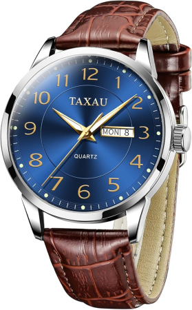 Accesorii stil - Ceas barbatesc de mână Taxau cu curea din piele maro – Eleganță clasică pentru fiecare zi