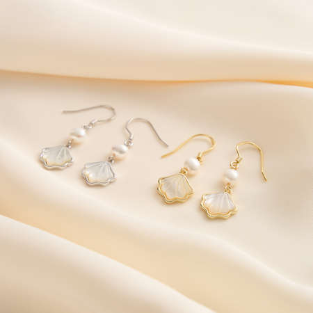 Cercei din argint 925 placat cu aur 14k perla naturala de cultura si piatra de sidef [2]