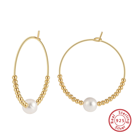 Cercei din argint 925 placat cu aur14 k si perla naturala de cultura [5]