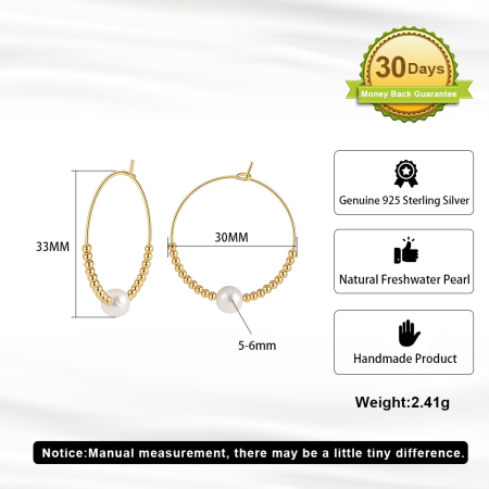Cercei din argint 925 placat cu aur14 k si perla naturala de cultura [4]