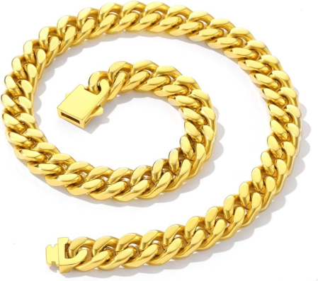 Colier Damă / Lanț Masiv Zale Cubaneze (Cuban Link), 12 mm x 46 cm, Oțel Inoxidabil, Placat cu Aur 14k, Hipoalergenic [2]