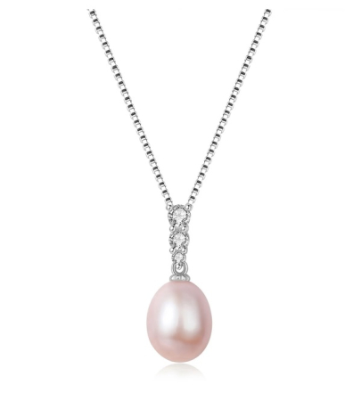 Coliere din argint - Colier din Argint 925 cu Perlă Naturală de Cultură, 9-10 mm, Stil Elegant